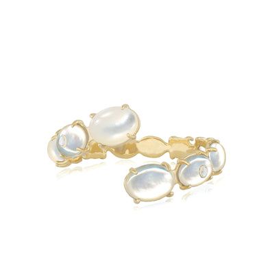 fine jewelry cuff bracelet in gold with mother of pearl and white sapphire gemstones from Atelier ORMAN