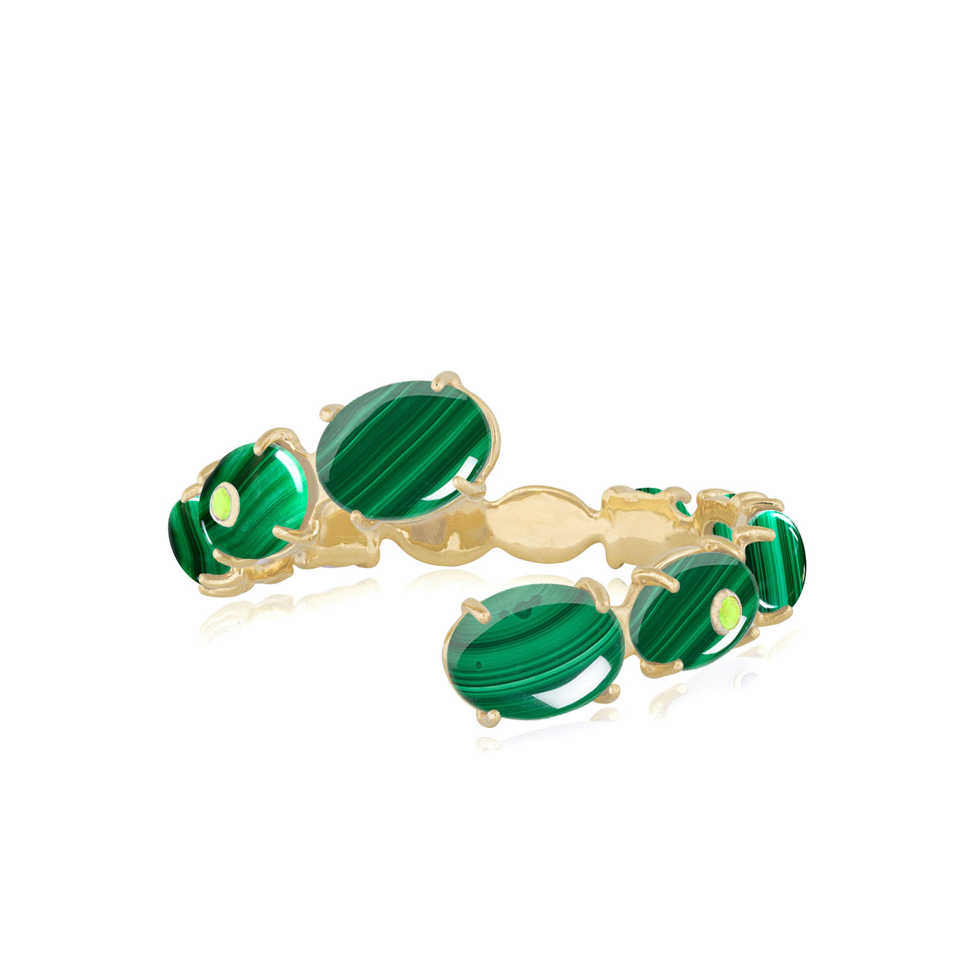 fine jewelry cuff bracelet in gold with green malachite and peridot gemstones from Atelier ORMAN