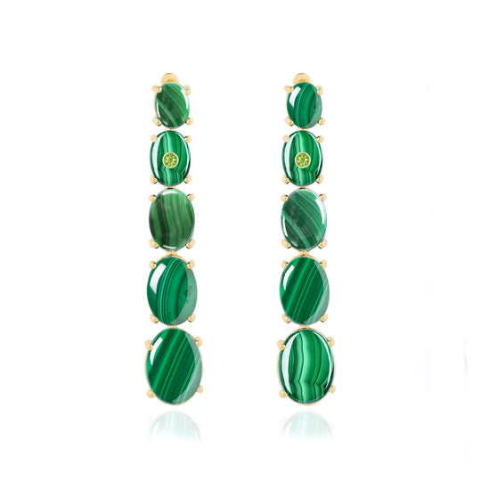 fine jewelry drop earrings in gold with green malachite and peridot gemstones from Atelier ORMAN