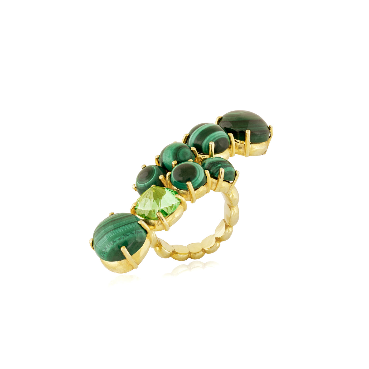 fine jewelry cocktail ring in gold with green malachite and peridot gemstones from Atelier ORMAN