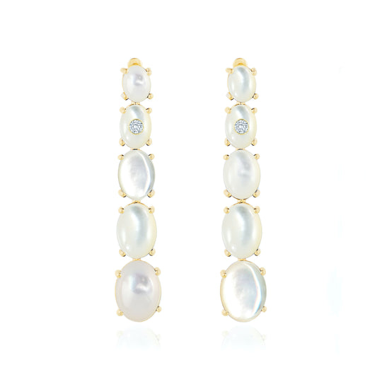 fine jewelry drop earrings in gold with mother of pearl and white sapphire gemstones from Atelier ORMAN