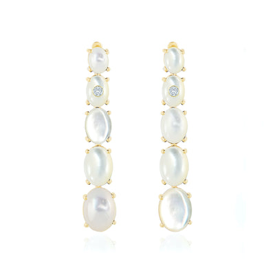 fine jewelry drop earrings in gold with mother of pearl and white sapphire gemstones from Atelier ORMAN