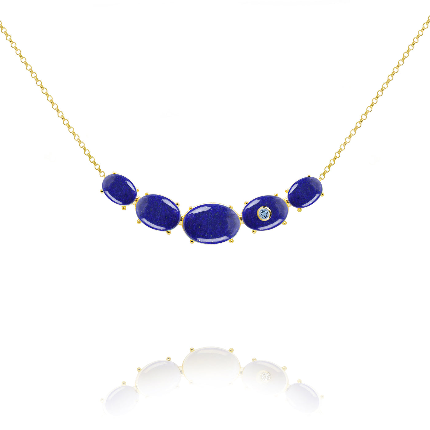 fine jewelry necklace in gold with blue lapis lazuli and blue aquamarine gemstones from Atelier ORMAN