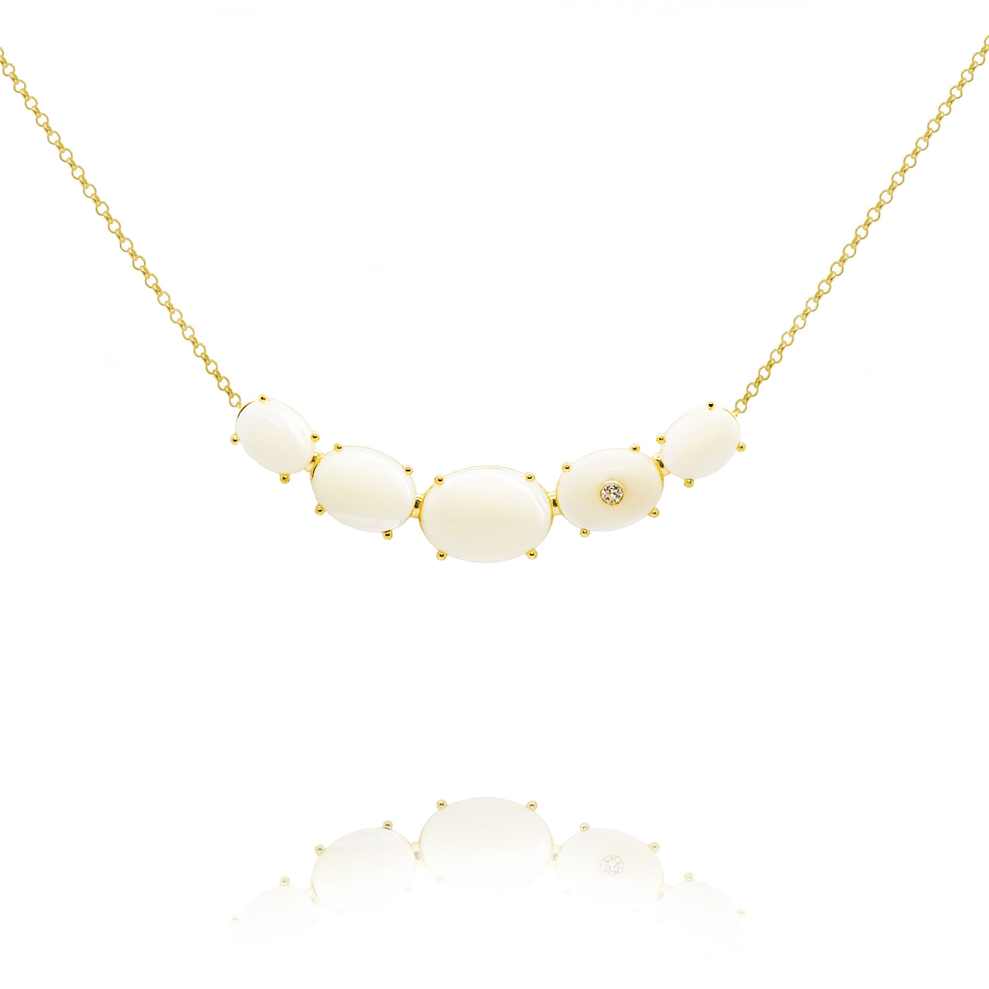 fine jewelry necklace in gold with mother of pearl and white sapphire gemstones from Atelier ORMAN