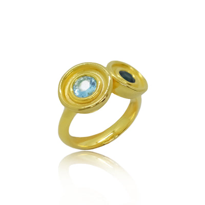 Gold Cocktail ring with aquamarine and sapphire from Atelier ORMAN