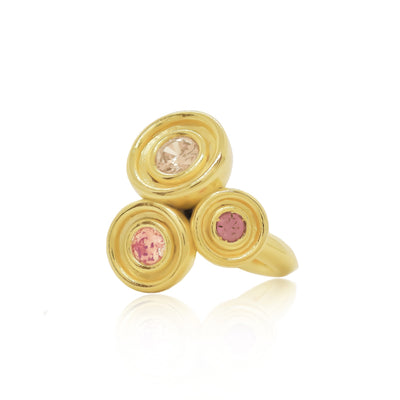 Gold cocktail ring with morganite, tourmaline and rhodolite from Atelier ORMAN