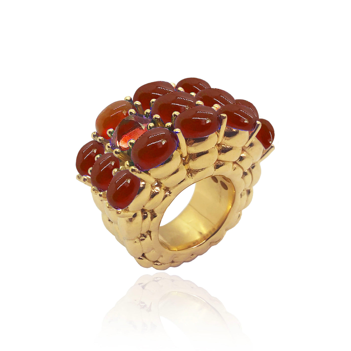 Gold cocktail ring with carnelian and ruby from Atelier ORMAN