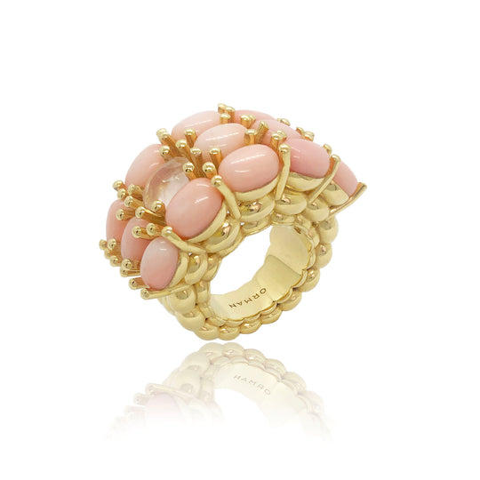 Gold cocktail ring with pink coral and morganite from Atelier ORMAN