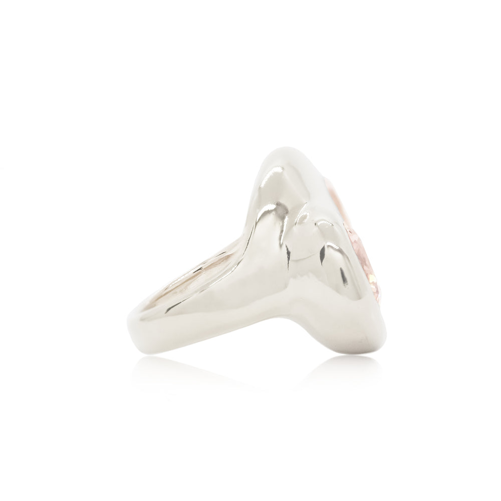 Silver sculptural cocktail ring with rose quartz from Atelier ORMAN